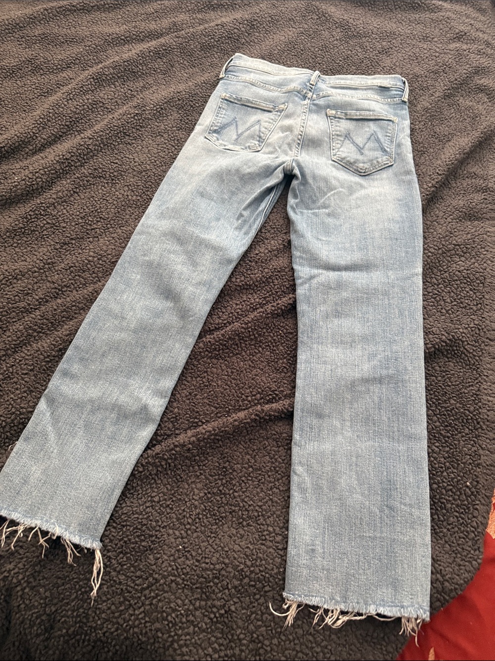 MOTHER mid rise dazzler crop fray. Light Blue Straight-Leg Jeans with Frayed Hem - Picture 4 of 8